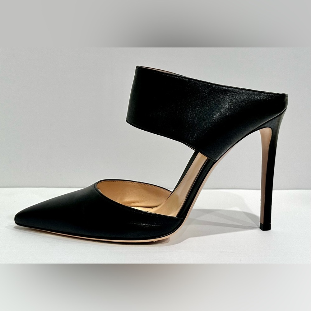 COPY - GIANVITO ROSSI Black Leather Banded Strap Pointed Toe Mules Heels 39